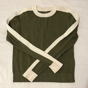 Olive Green Sweater with Cream Stripes